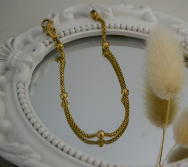 Pulsera Pochoclo de Acero Doré con Bolitas de 4mm Intercaladas