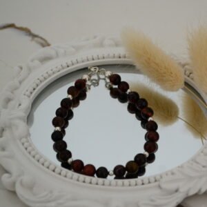 Pulsera Piedras Naturales: Ojo de Buey 6mm con Bolitas 4mm de Plata Intercaladas