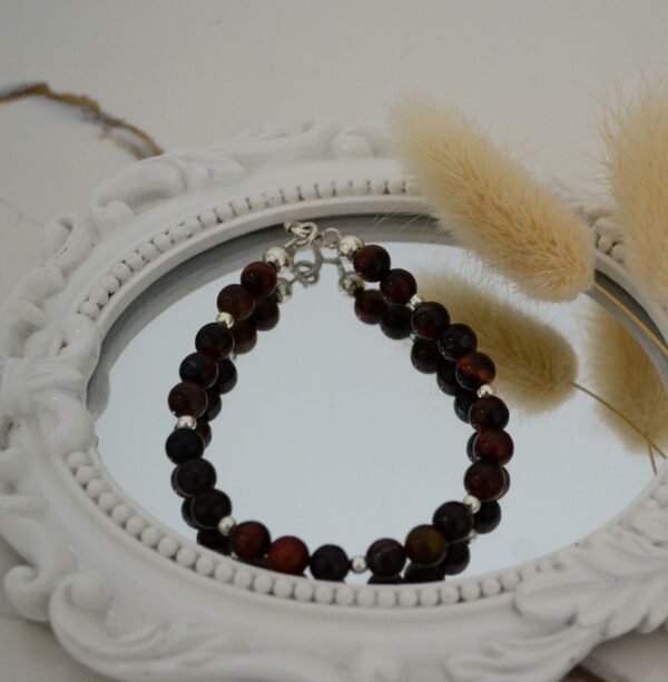 Pulsera Piedras Naturales: Ojo de Buey 6mm con Bolitas 4mm de Plata Intercaladas