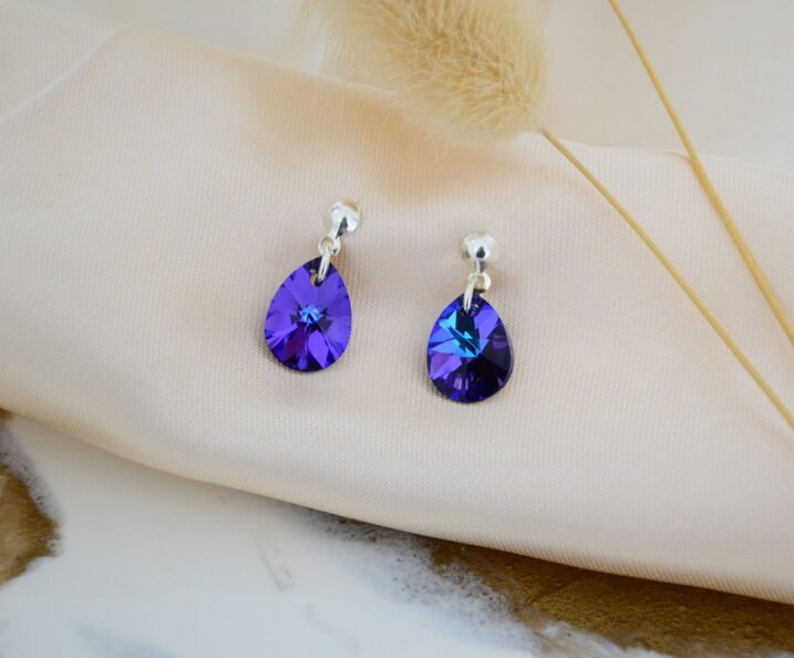 Aros ROMA con Gota Heliotrope 12mm Swarovski® Colgantes / Brisura Media Bola 4mm