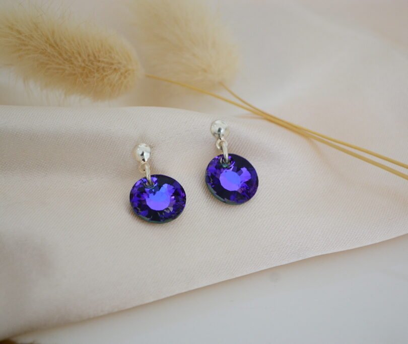 Aros ROMA con Sun Heliotrope 12mm Swarovski® Colgantes / Brisura Media Bola 4mm