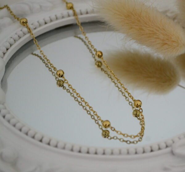 Cadena Espejito con Bolitas de 4mm intercaladas Baño Doré 45 cm