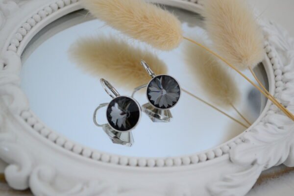 Aros Brisura Italiana con Cristal de 12mm Swarovski® Elements Rodinados - Crystal Silver Night
