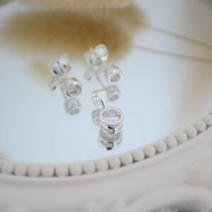 Conjunto GRISELDA: Aros Pasantes 5mm con Cúbic en Virola y Dije Susanito 6mm