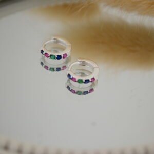 Aros RUTH: Huggies 1cm con Cúbics Multicolor Engarzados