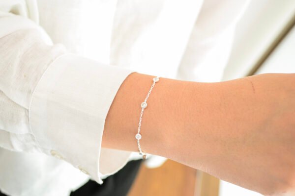 Pulsera CELINA: Trama Espejito con Cúbics en Virola Intercalados - Imagen 2