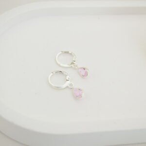 Aros Cierre Brisura Cerrada con Cúbic Gota de 8mm Colgante Color Rosa