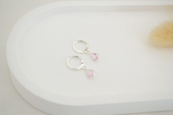 Aros Cierre Brisura Cerrada con Cúbic Gota de 8mm Colgante Color Rosa