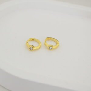 Aros Huggies 12mm Acero Doré con Cúbics Redondo Cristal