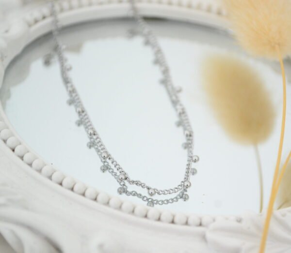 Pulsera - Tobillera de Acero Con Micro Bolitas Intercaladas Colgando
