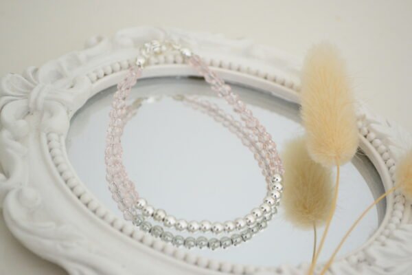 Pulsera Cristal de Roca con Bolitas Intercaladas Acero Blanco