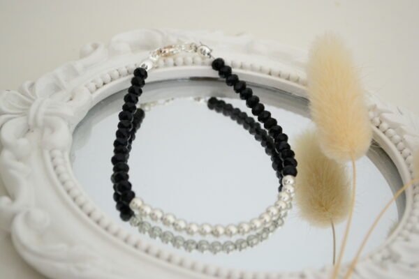 Pulsera Cristal de Roca con Bolitas Intercaladas Acero Blanco