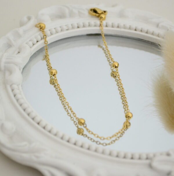 Pulsera Espejito con Bolitas 4mm Intercaladas - 18.5cm - Doré