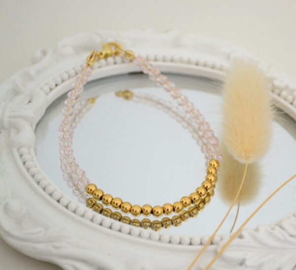 Pulsera Cristal de Roca con Bolitas Intercaladas Doré