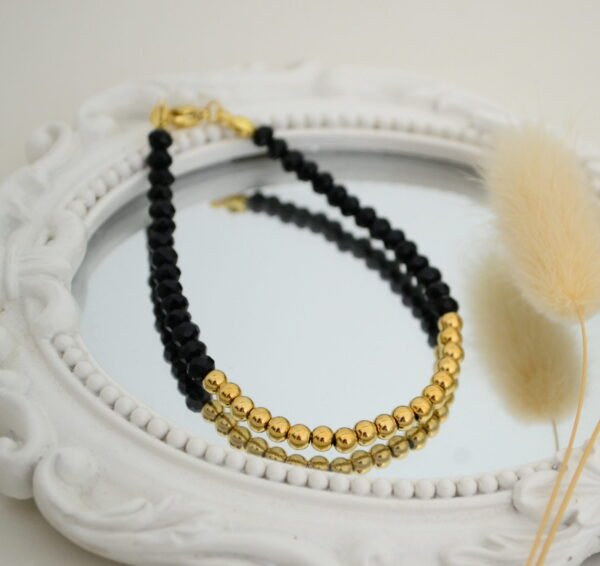 Pulsera Cristal de Roca con Bolitas Intercaladas Doré