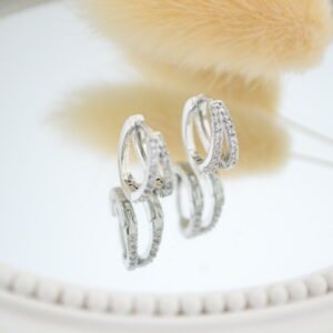 Aros Huggie Doble Línea de Microcubic Cristal 12mm - Acero Quirúrgico