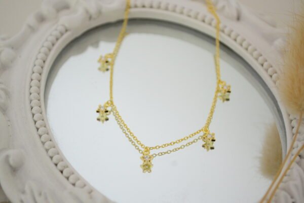 Pulsera EUGENIA DORÉ: Trama Espejito con 5 Cúbics Estrella Cristal de 4mm Intercalados Colgando