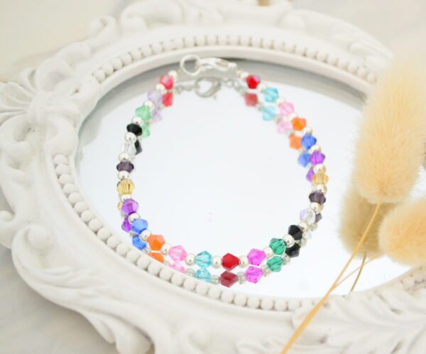 Pulsera Cristal de Roca Multicolor con Bolitas Intercaladas Acero Blanco