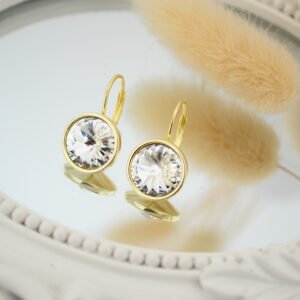 Aros Brisura Italiana con Cristal de 12mm - Crystal - Baño Doré Gold