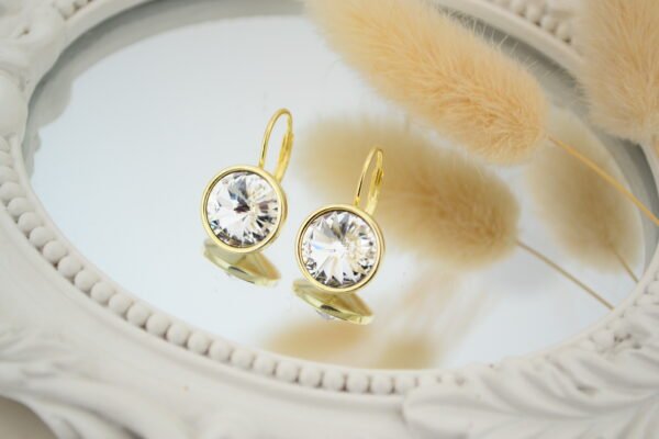 Aros Brisura Italiana con Cristal de 12mm - Crystal - Baño Doré Gold