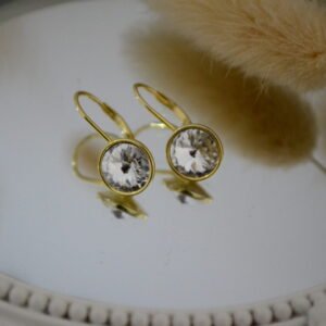 Aros Brisura Italiana con Cristal de 10mm - Crystal - Baño Doré Gold