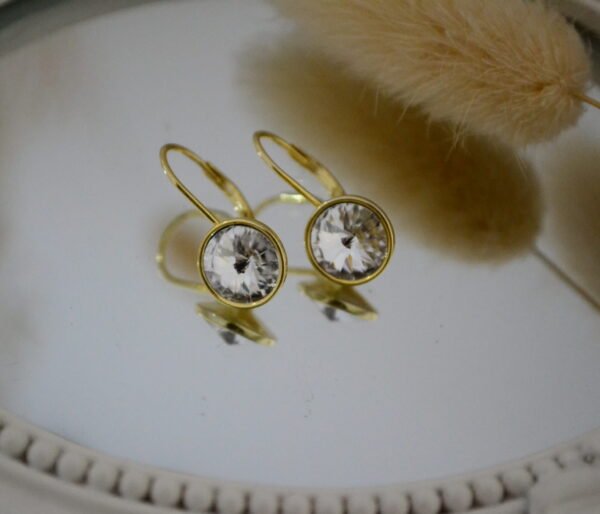 Aros Brisura Italiana con Cristal de 10mm - Crystal - Baño Doré Gold