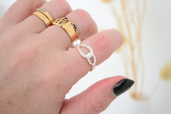 Anillo Doble Infinito / Mitad con Microcubic Acero Blanco - Imagen 2