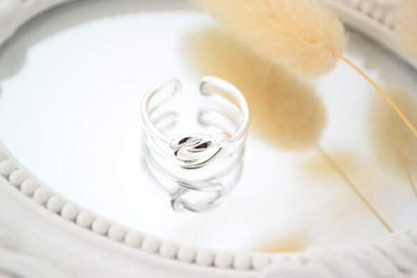 Anillo Regulable Doble Nudo Acero Blanco