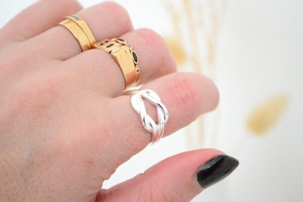 Anillo Regulable Nudo Doble Acero Blanco - Imagen 2
