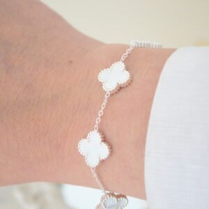 Pulsera con Dijes TRÉBOL VAN CLEEF Simil Nácar Acero Blanco