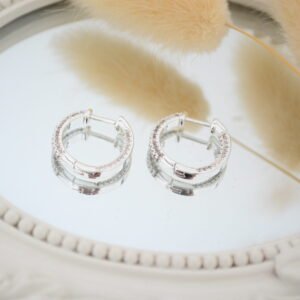 Aros Huggies Acero Blanco Microcúbics Cristal al Frente, en los Laterales y Atras 17mm