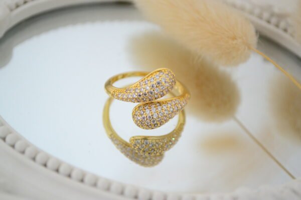 Anillo Regulable Doble Gota Acero Doré