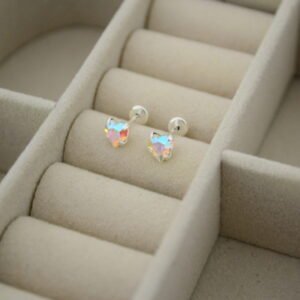 Aros Abridores con Cristal Corazón 5mm Tornasol Engarzado